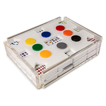 LuxeDominoes Mexican Train Dominoes Set for Adults – Modern Deluxe White Acrylic Double 12 Dominoes Game, 2-8 Players, Adult Game Night Gift (White) - color: White