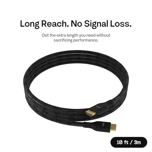 Pixio 8K HDMI 2.1 Cable Ultra High Speed 10FT 8K 60Hz 4K 120Hz Nylon Braided, Gold Plated Connector, Anti-Breakage, HDR10+, dtsx, eARC, HDCP, Dolby Compatible - color: Black, size: 10 ft