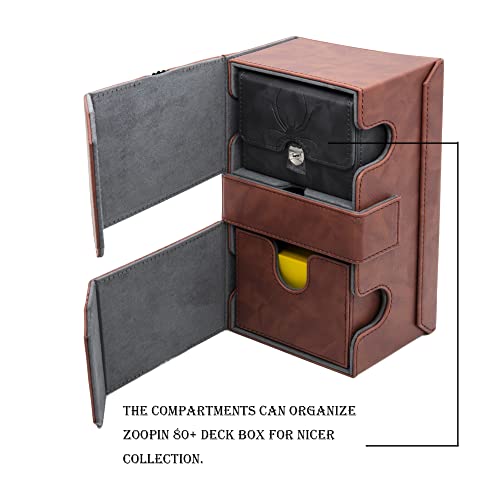 Zoopin 200 Card Deck Box for MTG ,CCG,TCG,Yugioh...With Two Built-in Life Counters and Two Card-trays plus one Dice/Token Tray (Brown ) … - color: Brown