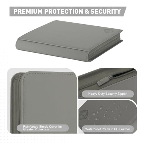 Premium Card Binder 12 Pocket for 720 Pockets Trading Card Binder, PU Zipper Card Collection Album, Sturdy Side-Loading Card Book Holder for MTG, TCG, Game Cards, Sports Cards - color: 12 Deep gray