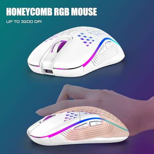 RedThunder K84 Wireless Keyboard and Mouse Combo, Rainbow Backlit Rechargeable Battery, 75% Layout TKL Ultra Compact Gaming Keyboard & Lightweight 3200 DPI Honeycomb Optical Mouse (White) - color: White
