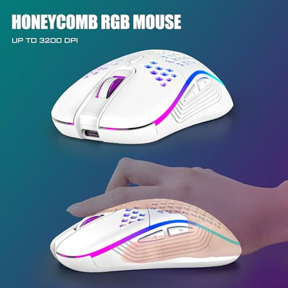RedThunder K84 Wireless Keyboard and Mouse Combo, Rainbow Backlit Rechargeable Battery, 75% Layout TKL Ultra Compact Gaming Keyboard & Lightweight 3200 DPI Honeycomb Optical Mouse (White) - color: White