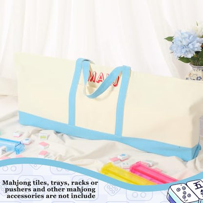 Mahjong Bag for Tiles and Racks Empty American Mahjong Tiles Carrying Tote 31.5 x 12 x 4 Inches Canvas Tile Games Accessories Gifts for Card Pushers Rack Mat Carrying (Case Only) (Blue) - color: Blue