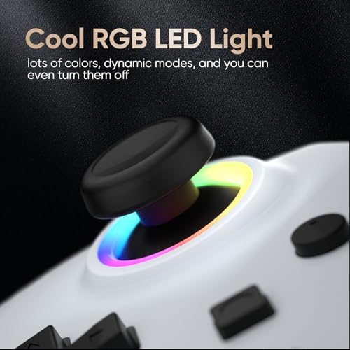 BETMI RGB Wireless Pro Controller for Switch 2, C Button, Wake-up(White) | One Click Wake-up, 9 Gyro Axis, Hall Effect Joysticks, Macro, Dual Vibration, 3.5mm Jack, PC Bluetooth Game Controller - color: White