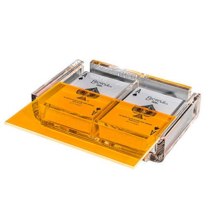 Modern Elegant Playing Card Deck Holder Tray with 2 Decks of Playing Cards in Unique Stylish Deluxe Acrylic Box with Color lid (Neon Orange) - color: Neon Orange
