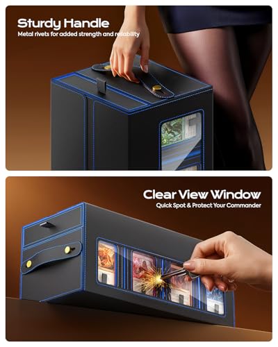 MoKo Commander Deck Box for MTG with Handle & Dice Tray, 8+2 Modular Design | 8-Deck Modular Card Case, Magnetic Holders & Dividers Included, Holds 1040+Double-Sleeved Cards, Playmat Storage, Fit TCG/EDH - color: Black Blue