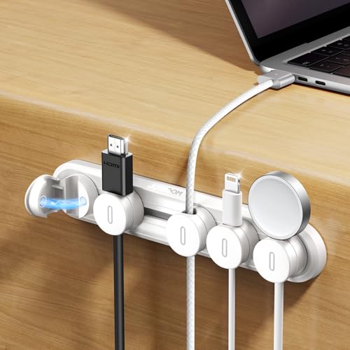 5-in-1 Magnetic Cord Organizer JOYROOM Cable Clips[Adjustable Sliding Track] Under Desk Adhesive Cord Management Wire Keeper for Computer Phone, Office Workspaces Table Organization Home Accessories - color: White