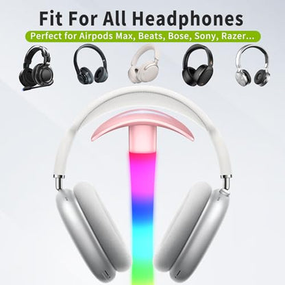 Headphone Stand with Charger,Gaming Headset stand with RGB Light Mode,For Airpod Max Stand,Desk Lamp,Phone Holder,Tablet Holder,desktop organizer,Gifts for Gamers & Music Lover (Pink) - color: Pink