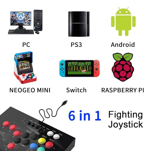 NBCP Arcade Fight Stick - Arcade fighting Joystick -Street Fighter Games Controler with Turbo for PS3, Nintendo Switch, PC Windows (7/8/10/11), Android TV Box,Raspberry Pi,NEOGEO Mini