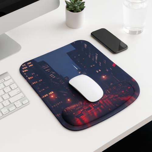 Ergonomic Memory Foam Mouse Pad with Wrist Support, Orange, Ultra-Smooth Surface, Anti-Slip Base (City, Medium) - color: City