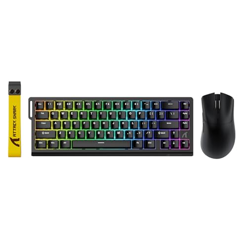 ATTACK SHARK X68 HE 60% Wired RT 8K Keyboard and Wireless R1 Mouse-Black | Adjustable Actuation,Hall Effect Mechanical Magnetic Switch,Coiled Cable,USB C/2.4Ghz/BT Ultralight 18K DPI Mice for PC Gamer - color: Black, size: Keyboard Mouse