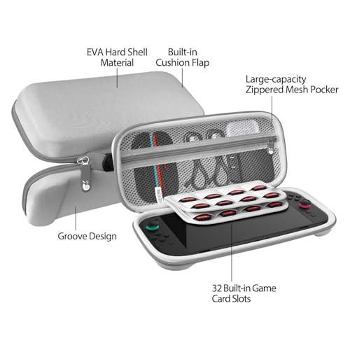 RAVEtone Travel Carrying Case Compatible with Nintendo Switch 2 Model 2025, Large Capacity Premium EVA Portable Hard Shell Pouch Waterproof Game Bag with 32 Game Cartridge Accessories (Gray) - color: Gray, style: Large