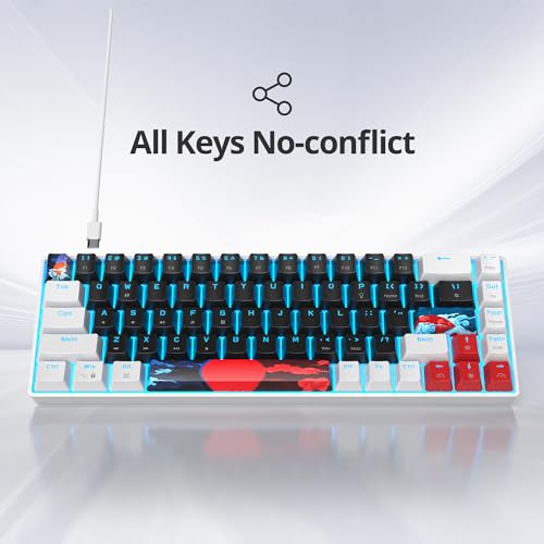 Protable 60% Percent Gaming Keyboard Mechanical, Mini Compact Ice-Blue LED Backlit 68 Keys Wired Office Keyboard with Red Switch for Mac/Win/PS4/PS5(68Black/red Switch) - color: 68Black/red Switch