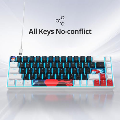 Protable 60% Percent Gaming Keyboard Mechanical, Mini Compact Ice-Blue LED Backlit 68 Keys Wired Office Keyboard with Red Switch for Mac/Win/PS4/PS5(68Black/red Switch) - color: 68Black/red Switch