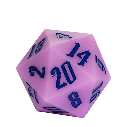 55mm Silicone D20 DND Dice, Large D20 Single 20 Sided Dice | Glow-in-the-Dark D20 Giant Dice with Gift Box for Dungeons and Dragons RPG Bar Pub Club Party Games (Purple/Blue) - color: Purple/Blue