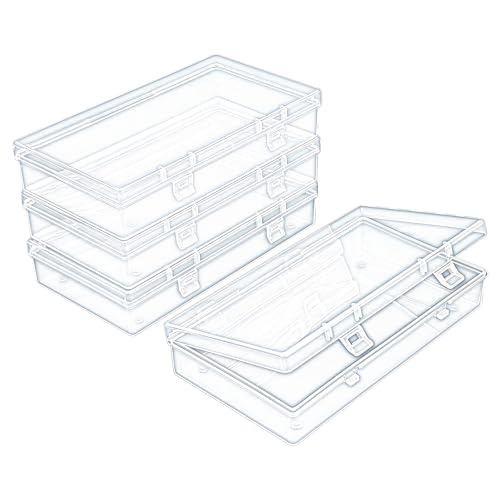 4 Pack Rectangular Clear Plastic Storage Containers 6.1x3.3x1.18 inch | Hinged Lid, For Beads and Small Craft Items - size: 6.1 x 3.3 x 1.18 inch