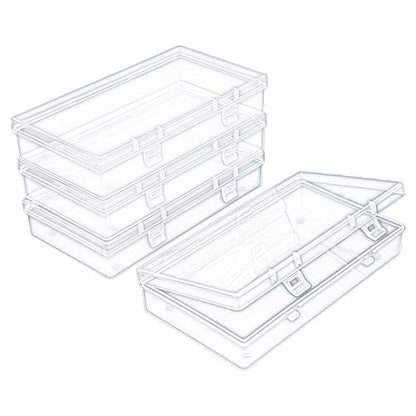 4 Pack Rectangular Clear Plastic Storage Containers 6.1x3.3x1.18 inch | Hinged Lid, For Beads and Small Craft Items - size: 6.1 x 3.3 x 1.18 inch