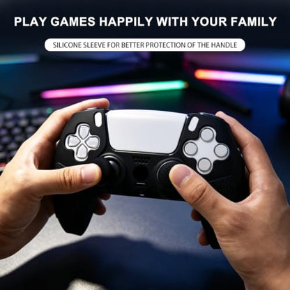 2 Pack Black Anti-Slip PS5 Controller Skin,Soft Thicken Studded Protective Silicone Cover Skin Grips Compatible with PS5/Slim/Pro Controller and 8 PCS Thumb Grips Caps. (2 Pack Black) - color: 2 Pack Black