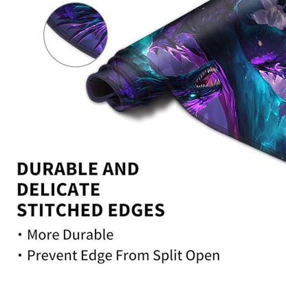 Patterned Gaming Playmat Compatible with MTG, Compact Card Game Mat with Stitched Edges, Natural Rubber Desk Pad with Transparent Drawstring Bag, 23.6 x 13.7 Inch, Dragon Purple Blue Glowin - color: Dragon Purple Blue Glowin, size: 24"X14" Regular