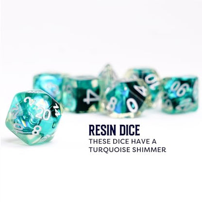 FanRoll 16mm Resin Poly DND Dice Set: Mermaid Scales, Role Playing Game Dice for Dungeons and Dragons