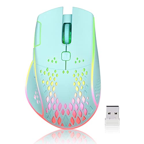 VEGCOO Wireless Gaming Mouse, C30 Silent Click Wireless Rechargeable Gaming Mouse with Double-Click Key and Colorful LED Lights, 3 Level Adjustable DPI for Gaming and Working (Blue) - color: Blue
