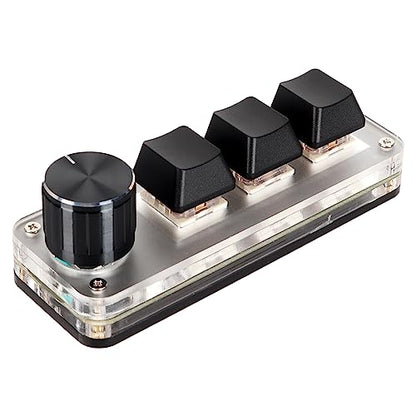 One Handed Macro Keyboard USB Mini Keypad Programmable Keypad Mini Mechanical Keyboard with Pressable Knob Custom Keys Red Switch for OS PC Gaming (3 Keys 1 Knob) - size: 3 Keys 1 Knob