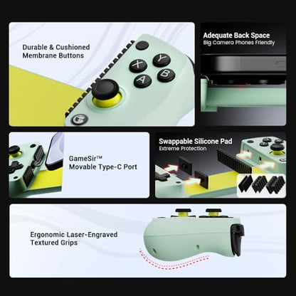 GameSir X5 Lite Mobile Gaming Controller for Android, iPhone 15/iPhone 16 Series, iPad Mini 7(USB-C), Type-C Phone Controller with Hall Effect Sticks, Turbo Function for Call Of Duty, Genshin Impact, Minecraft, Plug and Play Gamepad(Wasabi)