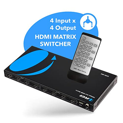OREI 4x4 HDMI Matrix Switch – 4K@60Hz with Downscale, HDR, HDCP 2.2, EDID | HDMI Switch 4 In 4 Out, HDMI Matrix 4x4 – HDMI 2.0, Dolby Vision, HDR10+, LPCM 7.1CH, DTS-HD Master Audio - size: 4x4 Matrix