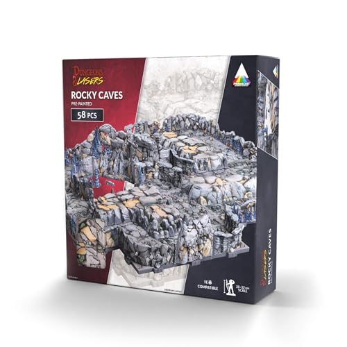 Archon Studio Dungeons & Lasers Prepainted Terrain Sets for DND and Tabletop RPG Games - 5E Compatible with 28mm-32mm Scale Miniatures - Modular Design for Fast Assembly (Rocky Caves)