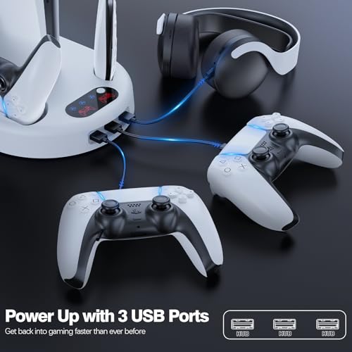 AMZDM Cooling Station PS5 Slim Stand PS5 Pro Cooling Fan with Charging Station PlayStation 5 Console Cooler with Docking Station Controller Charger PlayStation 5 Pro & Slim Disc & Digital White - color: Off-White