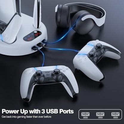 AMZDM Cooling Station PS5 Slim Stand PS5 Pro Cooling Fan with Charging Station PlayStation 5 Console Cooler with Docking Station Controller Charger PlayStation 5 Pro & Slim Disc & Digital White - color: Off-White