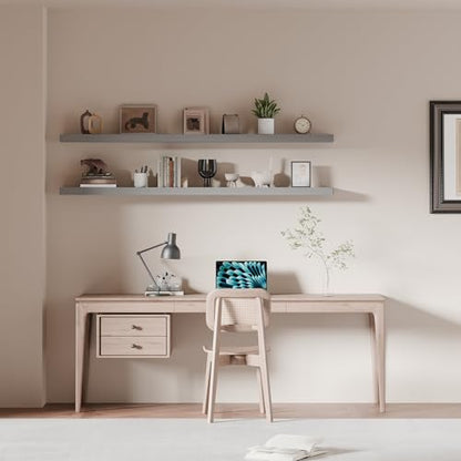 60 inch Long Floating Shelves for Wall,Solid Wood Long Shelves Set of 2,Grey Rustic Wall Mounted Shelves Large Bookshelf (Grey, 60 Inch) - color: Grey, size: 60 Inch set of 2