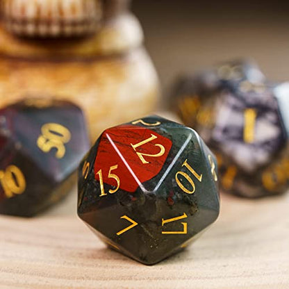 UDIXI Stone DND Dice Set Bloodstone Gemstone Dice Set for D&D Tabletop Game | Natural Stone, Premium Gift Box, DM Gift, for Dungeons and Dragons Role Playing Games - color: Bloodstone