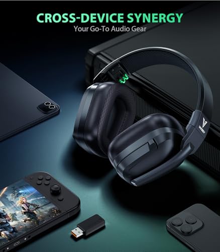Vakedy Wireless Gaming Headset for PS5, PS4 & PC, 20ms Ultra-Low Latency, 2.4GHz USB & BT 5.4, Noise Canceling Mic, 50H Battery, Compatible with Switch, Mac & Mobile, Ideal for Fortnite & Call of Duty - color: Obsidian Black
