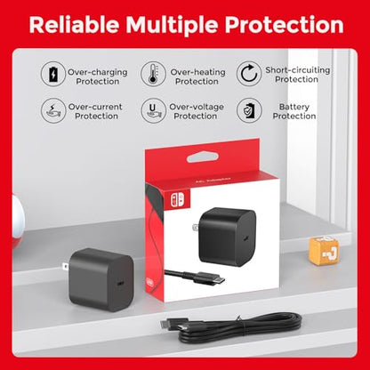 10ft Charger for Nintendo Switch 2-20V 3A 60W AC Adapter Fast Charging with 10ft USB C Cable - Compatible with Switch/OLED/Lite/Steam Deck - Support 4K TV Mode - Original Quality - size: 10FT