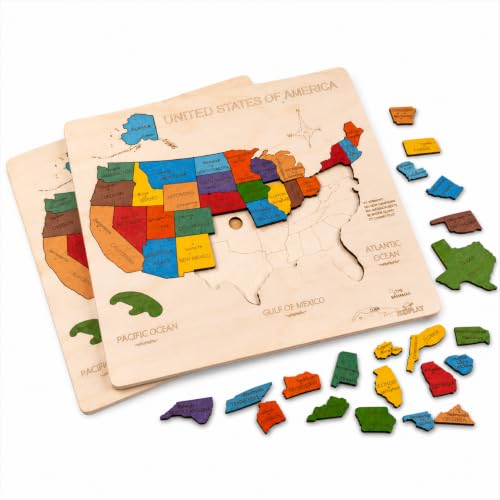 USA Map Wooden Jigsaw Puzzle for Kids | 44 Puzzle Pieces | Learning & Educational Toy Gift for Boys & Girls (ASTM Safety Rating: 3+ Years) - style: USA Map