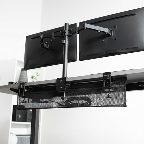VIVO No Drill Clamp-on 36 inch Mesh Net Under Desk Cable Management Wire Organizer, Adjustable Home Office Standing Desk Cord Storage Sleeve, Black, DESK-AC36MH - size: 36"