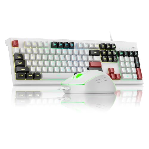 MageGee Creamy Keyboard and Mouse Combo, K2 Classic Keyboard, Wired RGB Backlit, 104 Waterproof, Ergonomic, PC/Laptop/MAC - Knight Red - color: Knight Red Set