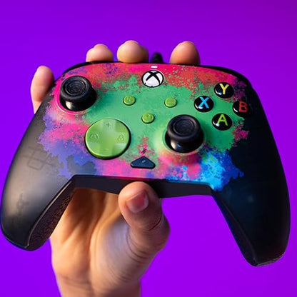 PDP Gaming REMATCH GLOW Enhanced Wired Controller: Licensed Xbox Series X|S Gamepad, Xbox One, Windows PC, Mappable Back Buttons, Audio Control, Customizable Companion App: Space Dust Glow in the Dark - color: Space Dust (Glow in the Dark), style: Control