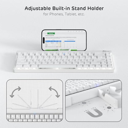 RK ROYAL KLUDGE F68 60% Foldable Low Profile Wireless Mechanical Keyboard | Extremely Portable Wireless Keyboard with Aluminum Body, Built-in Stand Holder, 68 Keys Foldable Compact Keyboard BT5.0 - color: White