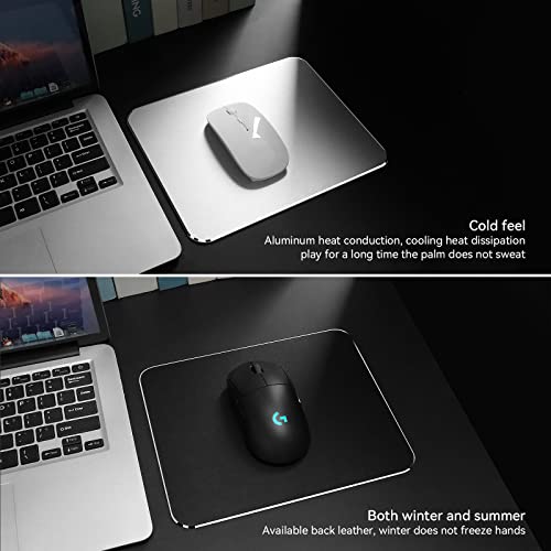 Aluminum Mouse Mat, Double Sided Material, Hard for Desk, Laptop, Computer, Office and Gaming, Silver - size: 6.7L x 7.9W inches