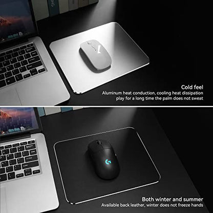 Aluminum Mouse Mat, Double Sided Material, Hard for Desk, Laptop, Computer, Office and Gaming, Silver - size: 6.7L x 7.9W inches