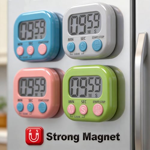 Antonki 4 Pack Digital Timer for Kids, Kitchen Timer for Cooking, Classroom, Study, Exercise with Countdown/Up Mode - Loud Alarm, Large Display - AAA Battery Operated (Not Included)