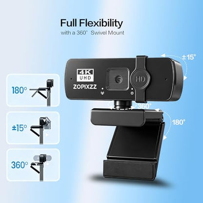 4K Webcam with Tripod, PC Ultra HD Web Camera with Microphone, PDAF Autofocus,Privacy Cover,USB A & USB C Adapter, Plug & Play,Ideal for Business Meetings&Live Streaming - size: Webcam X60 4K Kit