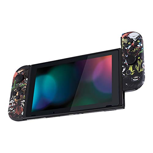 eXtremeRate DIY Replacement Shell Buttons for Nintendo Switch, Soft Touch Back Plate for Switch Console, Custom Housing Case with Full Set Buttons for Joycon Handheld Controller - Scary Party - color: Scary Party