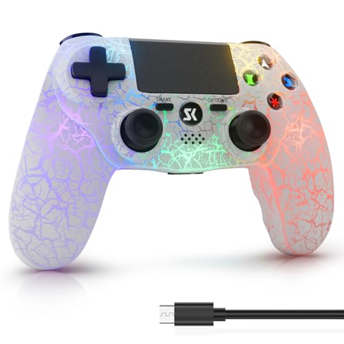ISHAKO Controller for PS4, Wireless for Playstation 4/PS3/PC/iOS/Android, Wireless PC Game Controller with RGB Lights, Dual Vibration, 6-Axis Gyro, 1000mAh Battery - White Controller