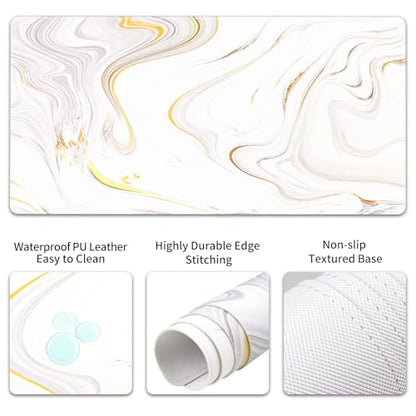 QIYI PU Leather Desk Mat Set, 4-in-1 Ergonomic Wrist Rest, White Marble | Waterproof Large Mouse Pad 31.5×15.7 + Keyboard Wrist Rest + Mouse Wrist Support+Coaster, Non-Slip Office Gaming Accessories - color: Gray White Marble