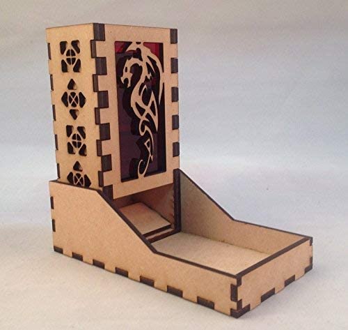 Dragon Mini Dice Tower v1 Red Acrylic Window Laser Cut MDF Unique Fast Shipping