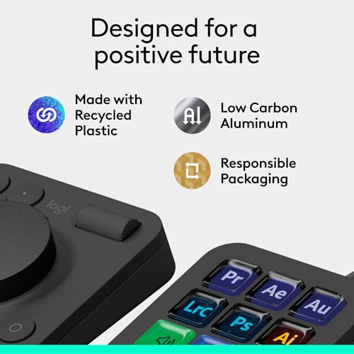 Logitech MX Creative Console 9 Customizable Keys - Graphite | Control Dial, for graphic design, Zoom and Spotify, includes 3-Month Adobe Cloud Membership, Stream Deck Accessories - color: Graphite