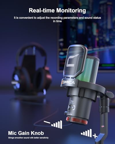 COMICA Ejoy Uni PRO(D) USB Wireless Microphone for PC, Gaming Streaming Mic with One-Click Noise Reduction, RGB Lights, Monitoring, Muting, Desktop Podcasting Mic for Computer Phone, PS5, PS4(Black) - color: Black